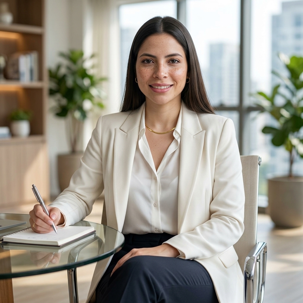 Evelin Munhoz em seu escritório
